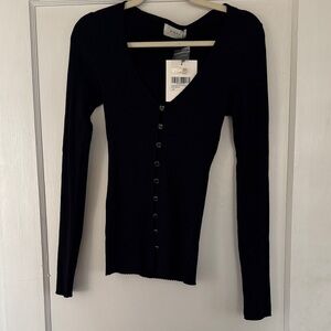 DISSH Black Ribbed V-Neck Button-Front Sweater